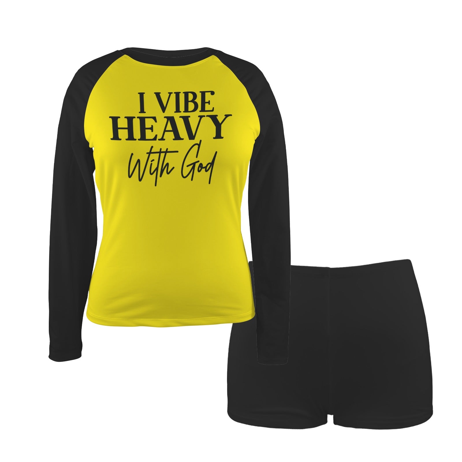 I Vibe Heavy With God Christian Women's Long Sleeve& Shorts Tankini Set