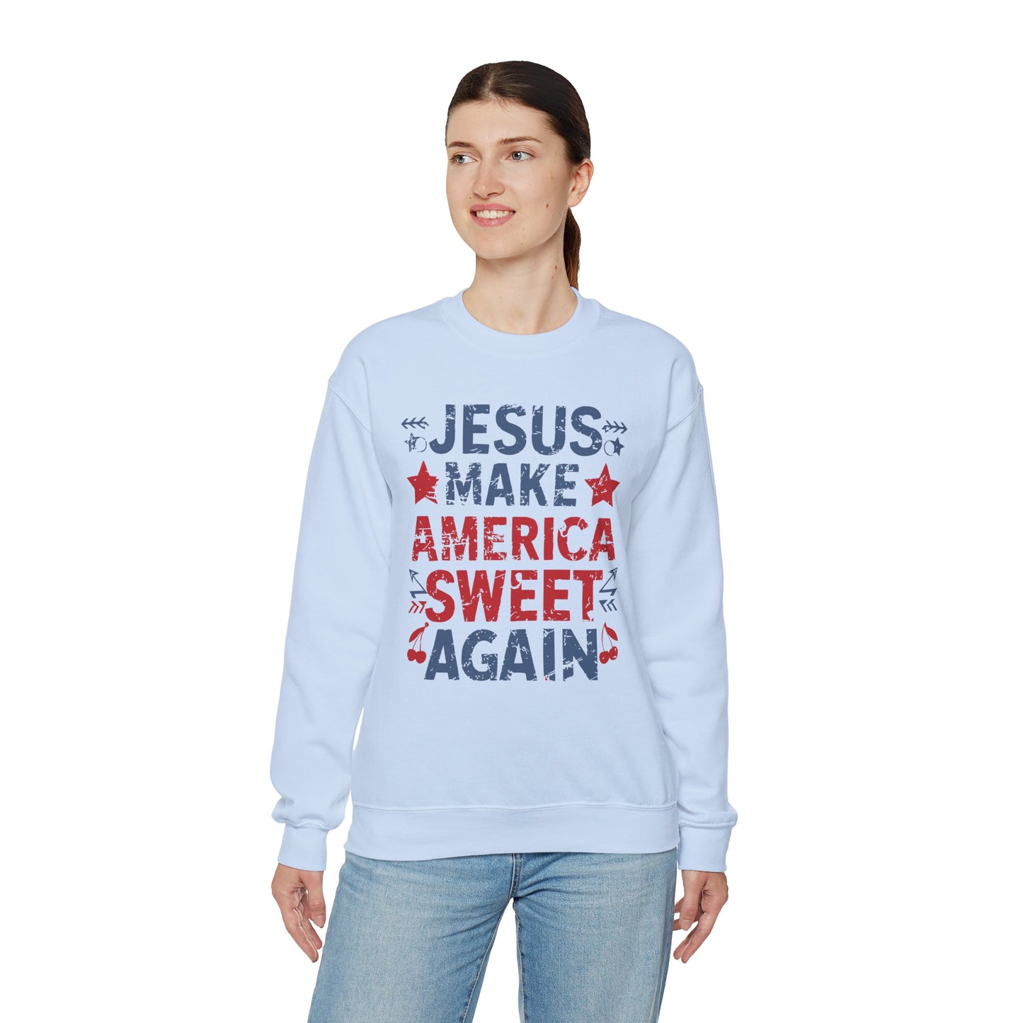 Jesus Make America Sweet Again Patriotic  Unisex Heavy Blend™ Crewneck Christian Sweatshirt