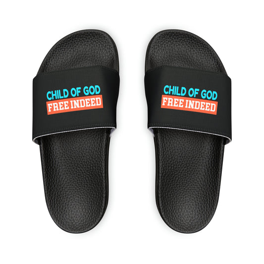 Child Of God Free Indeed Men's PU Christian Slide Sandals Printify
