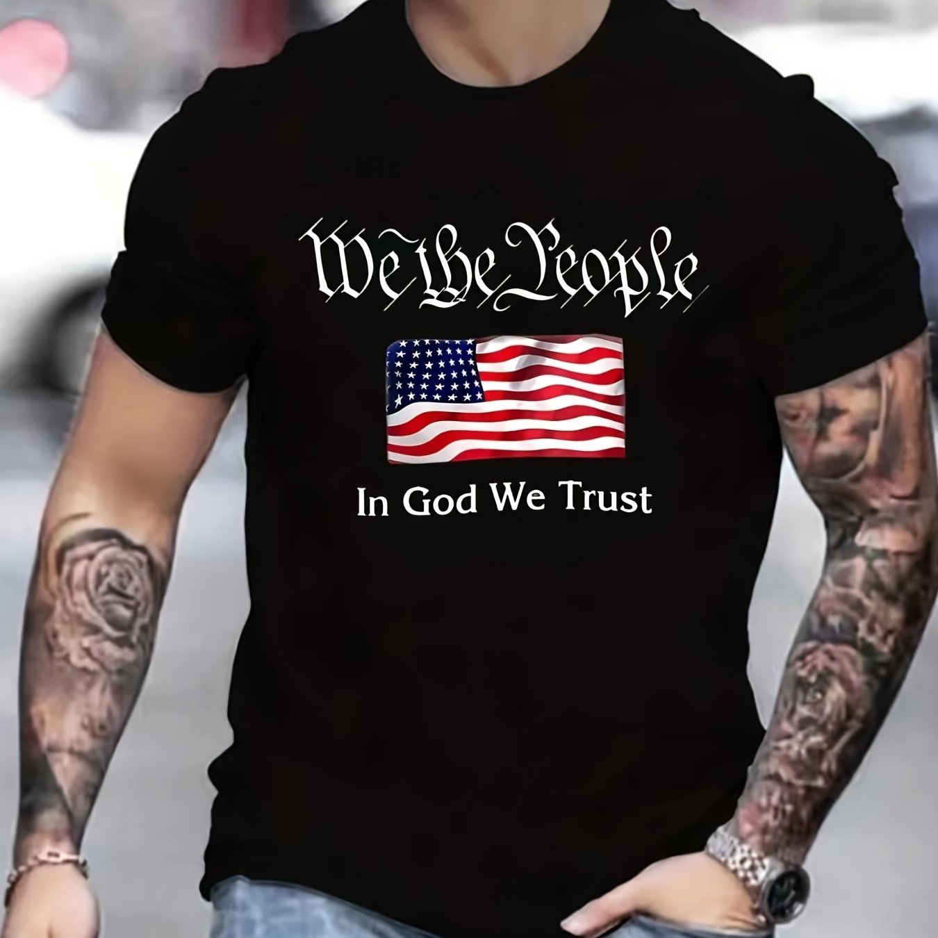 We The People, In God We Trust Patriotic American Flag Men's Christian T-shirt claimedbygoddesigns