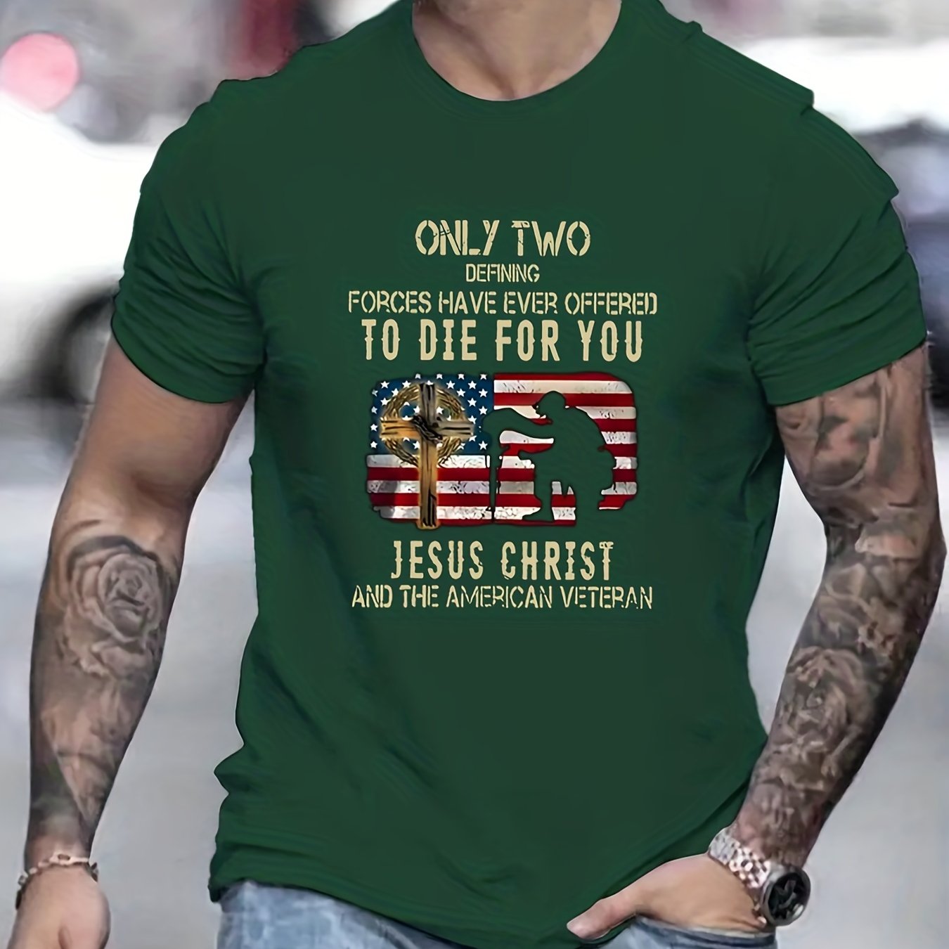 Only Two Have Offered To Die For You: Jesus & The American Veteran Men's Christian T-Shirt claimedbygoddesigns