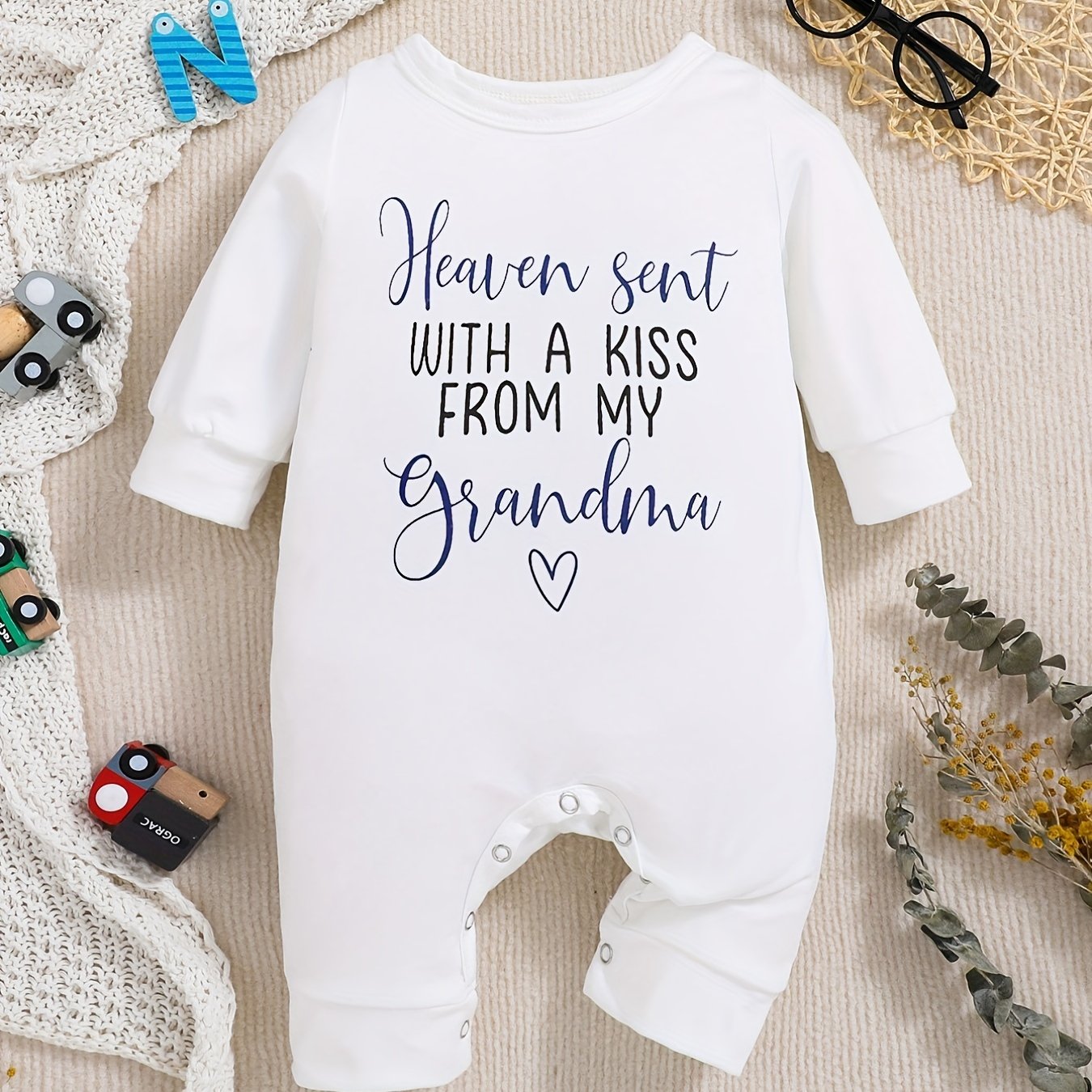 Heaven Sent With A Kiss From My Grandma Long Sleeve Christian Baby Onesie claimedbygoddesigns