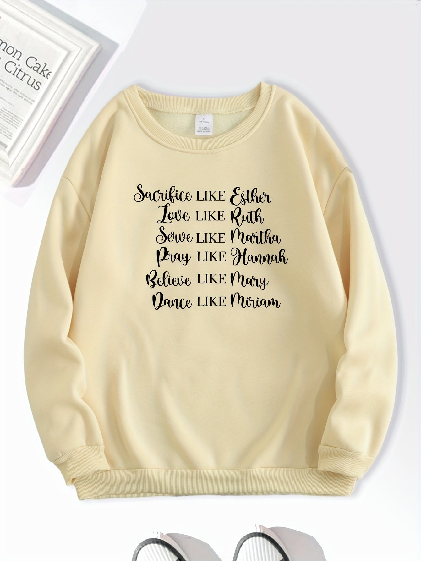 Sacrifice Like Esther Dance Like Miriam (women of the bible) Women's Christian Pullover Sweatshirt claimedbygoddesigns