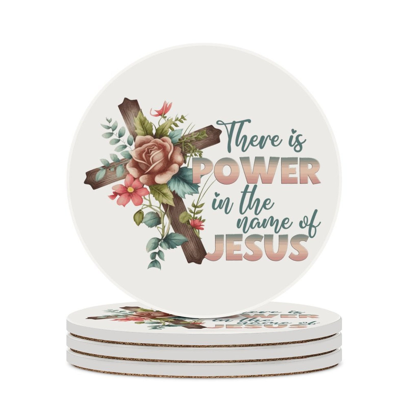 There Is Power In His Name Christian Round Ceramic Coaster - ClaimedbyGodDesigns