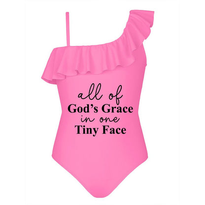 All Of His Grace In One Tiny Face Kid's Christian Swimsuit - ClaimedbyGodDesigns