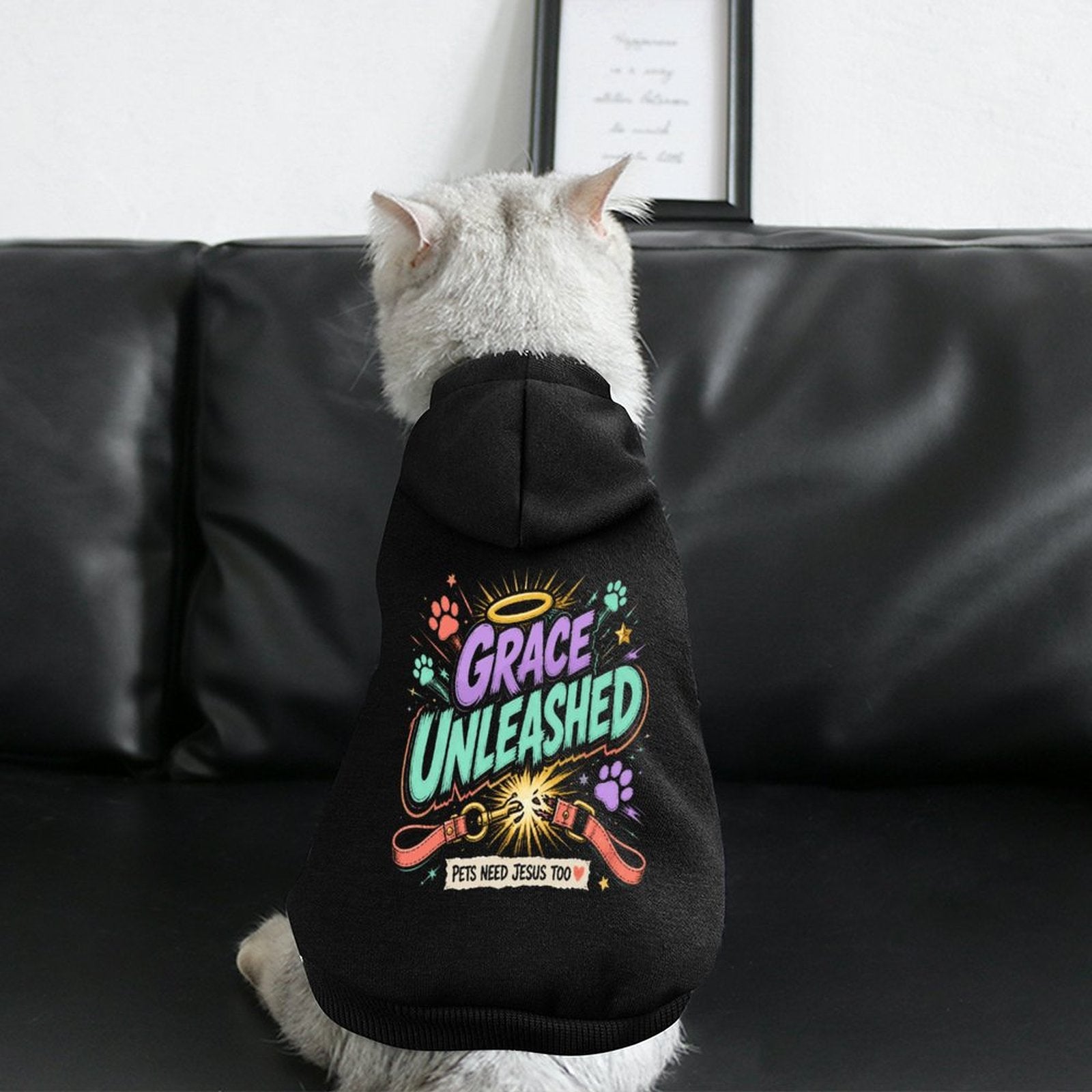 Grace Unleashed Pets Need Jesus Too Christian Pet Hooded Pullover Sweatshirt Dog/Cat Hoodie Warm, Soft & Breathable - ClaimedbyGodDesigns