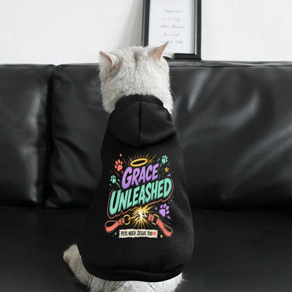 Grace Unleashed Pets Need Jesus Too Christian Pet Hooded Pullover Sweatshirt Dog/Cat Hoodie Warm, Soft & Breathable - ClaimedbyGodDesigns