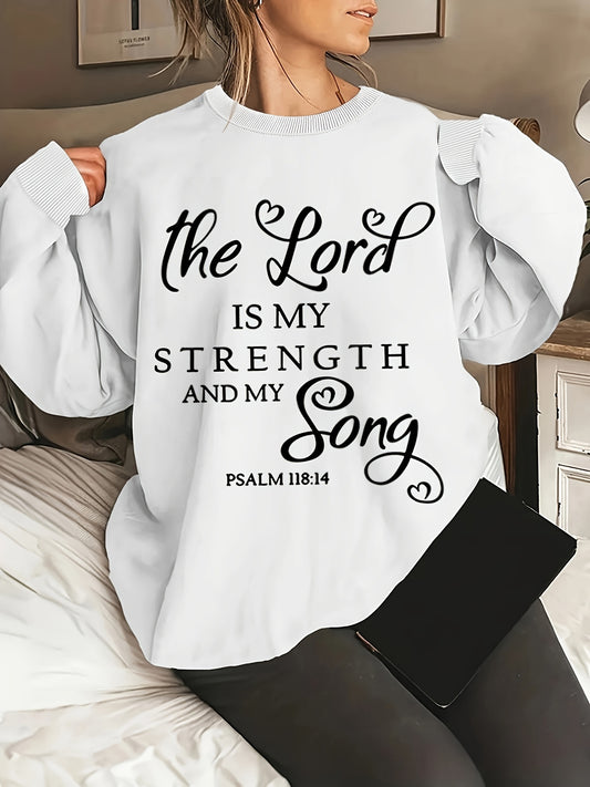 The Lord Is My Strength And My Song Plus Size Women's Christian Pullover Sweatshirt claimedbygoddesigns