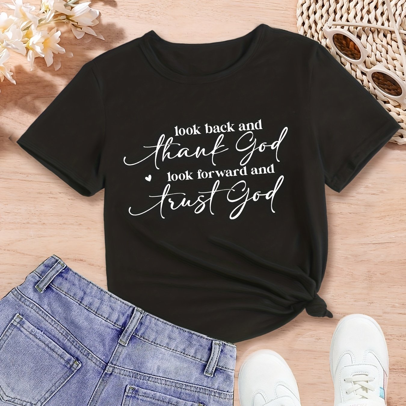 Look Back And Thank God Look Forward And Trust God Youth Christian T-shirt claimedbygoddesigns