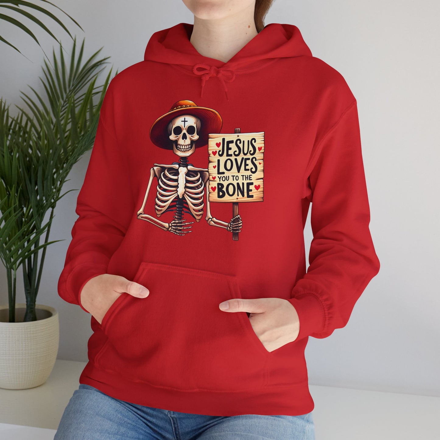 Jesus Loves You To The Bone (Halloween Themed) Unisex Christian Hooded Pullover Sweatshirt