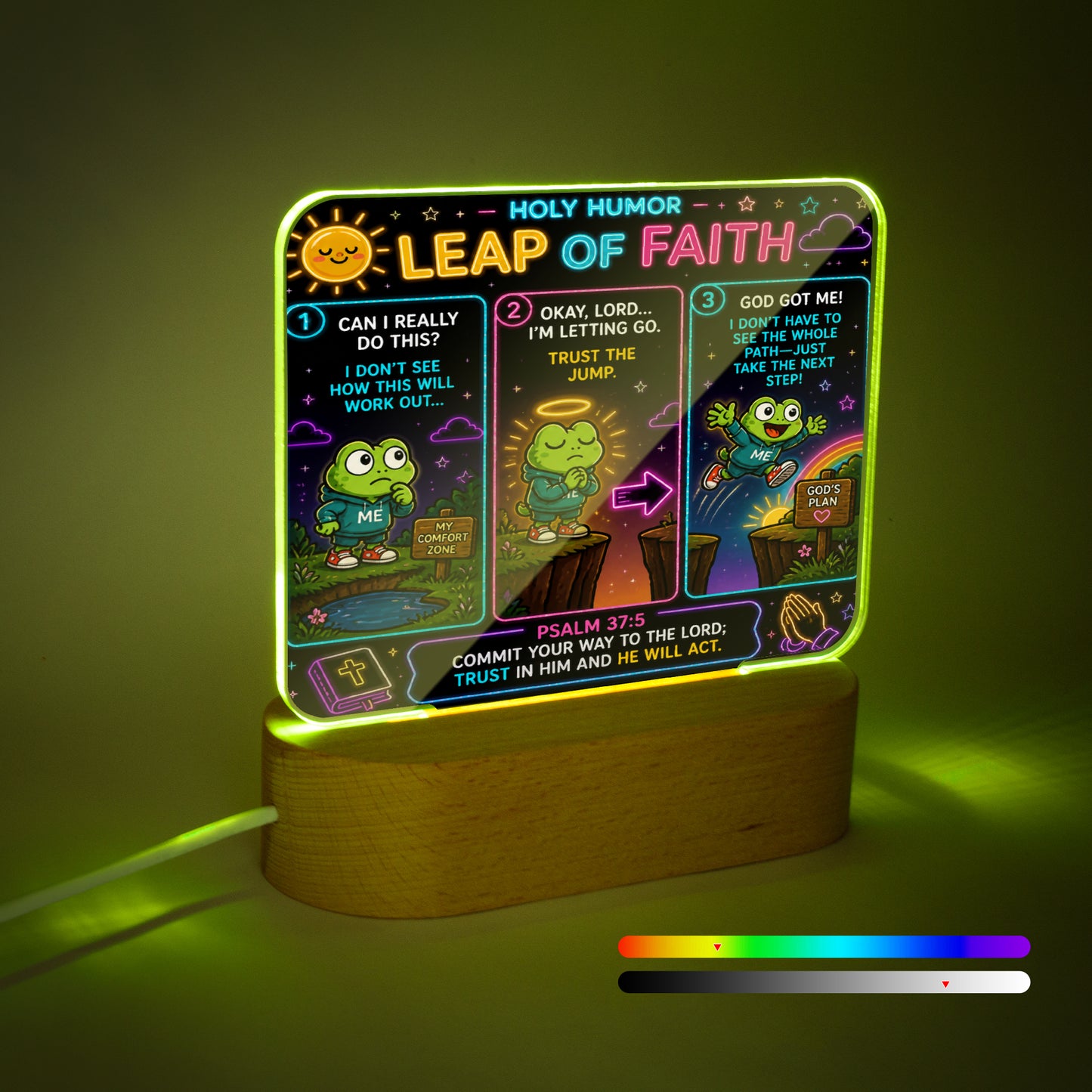 Leap Of Faith Christian Square Acrylic Nigh Light - Luminous Base - ClaimedbyGodDesigns