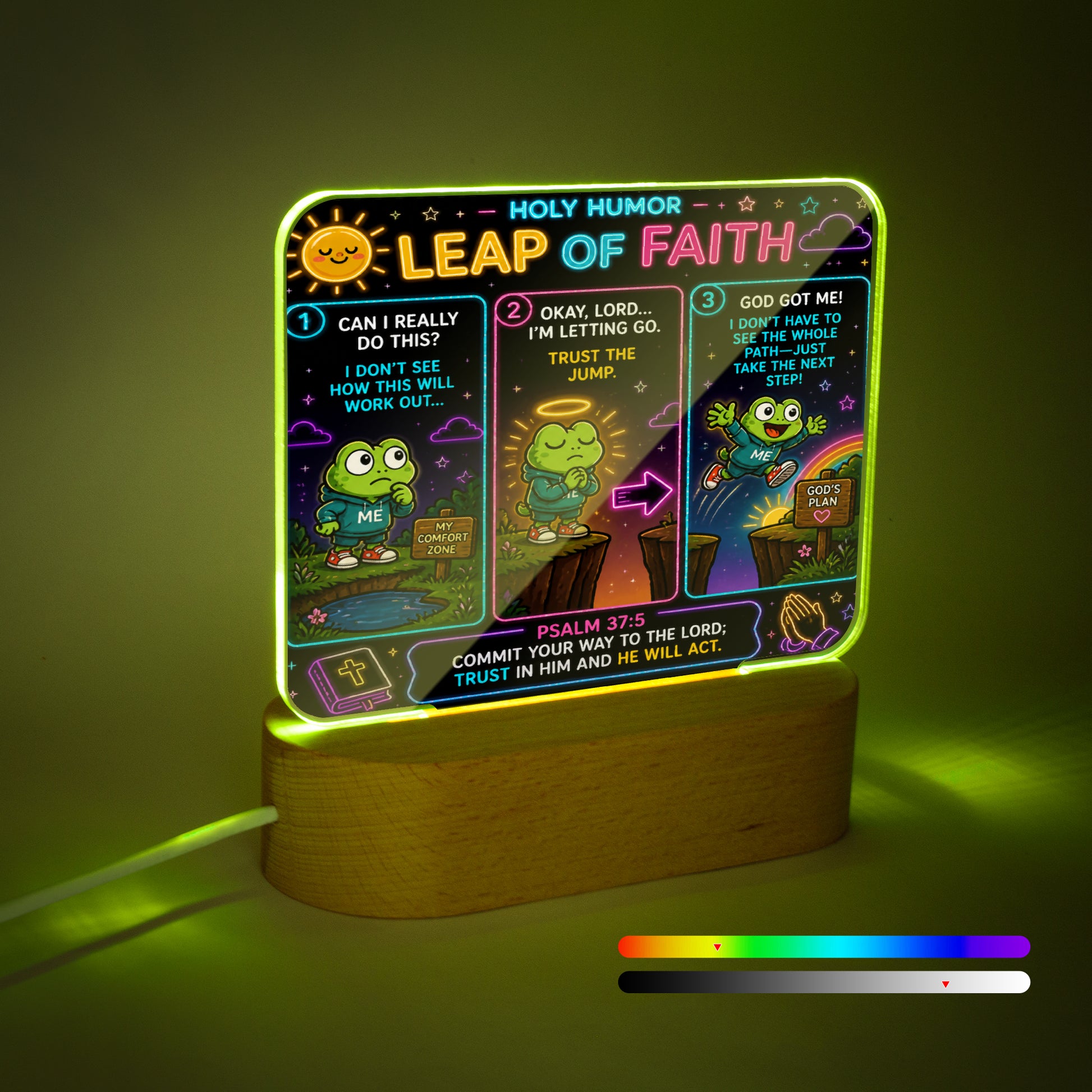 Leap Of Faith Christian Square Acrylic Nigh Light - Luminous Base - ClaimedbyGodDesigns