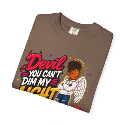 Devil You Can't Dim My Light T-Shirt — Afro Angel Graphic Tee