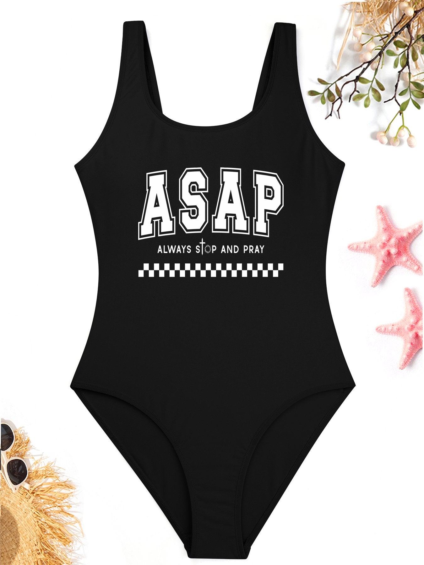 Always Stop And Pray  Athletic Strap One-Piece Christian Swimsuit for Women