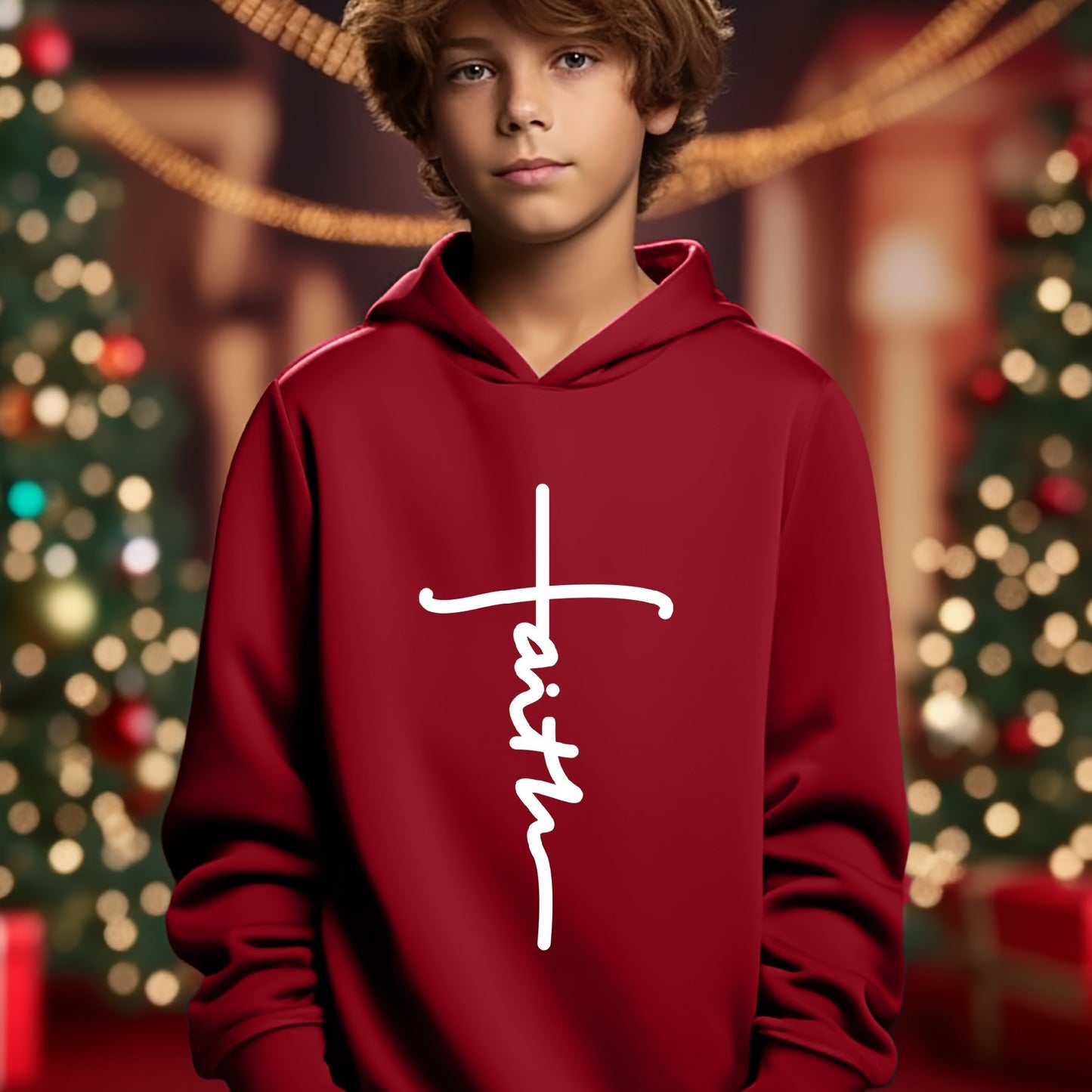 FAITH Youth Christian Pullover Hooded Sweatshirt claimedbygoddesigns