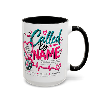 Called By Name Christian nurse coffee mug with stethoscope design