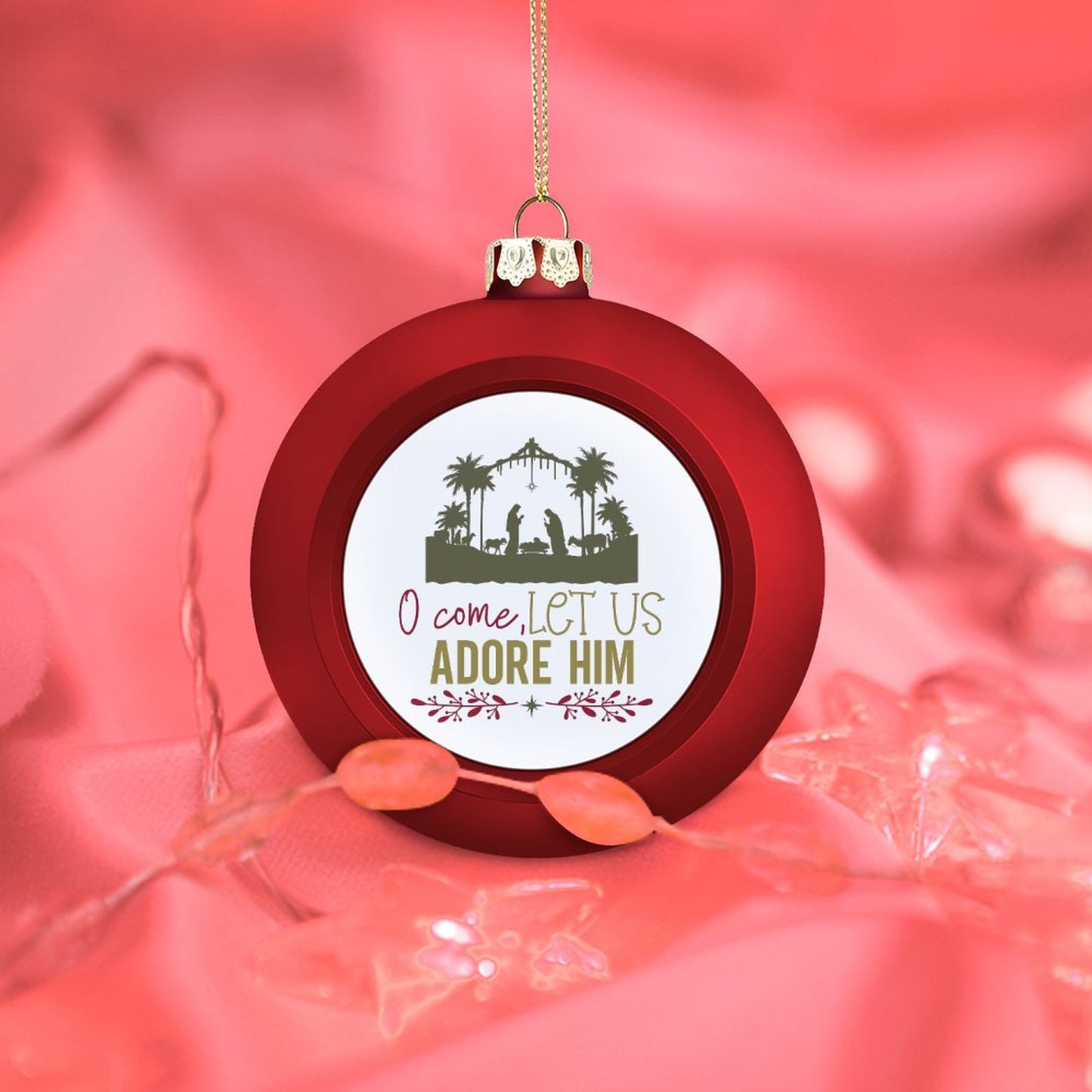 O Come Let Us Adore Him  Christian Christmas Tree Hanging Ball