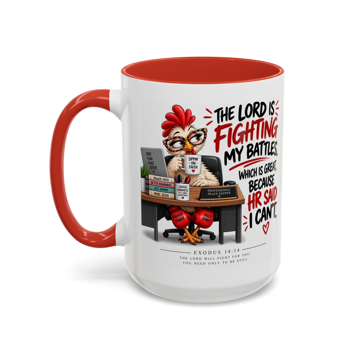 Inspirational Accent Coffee Mug — “The Lord Is Fighting My Battles” Faith Quote (11/15oz)