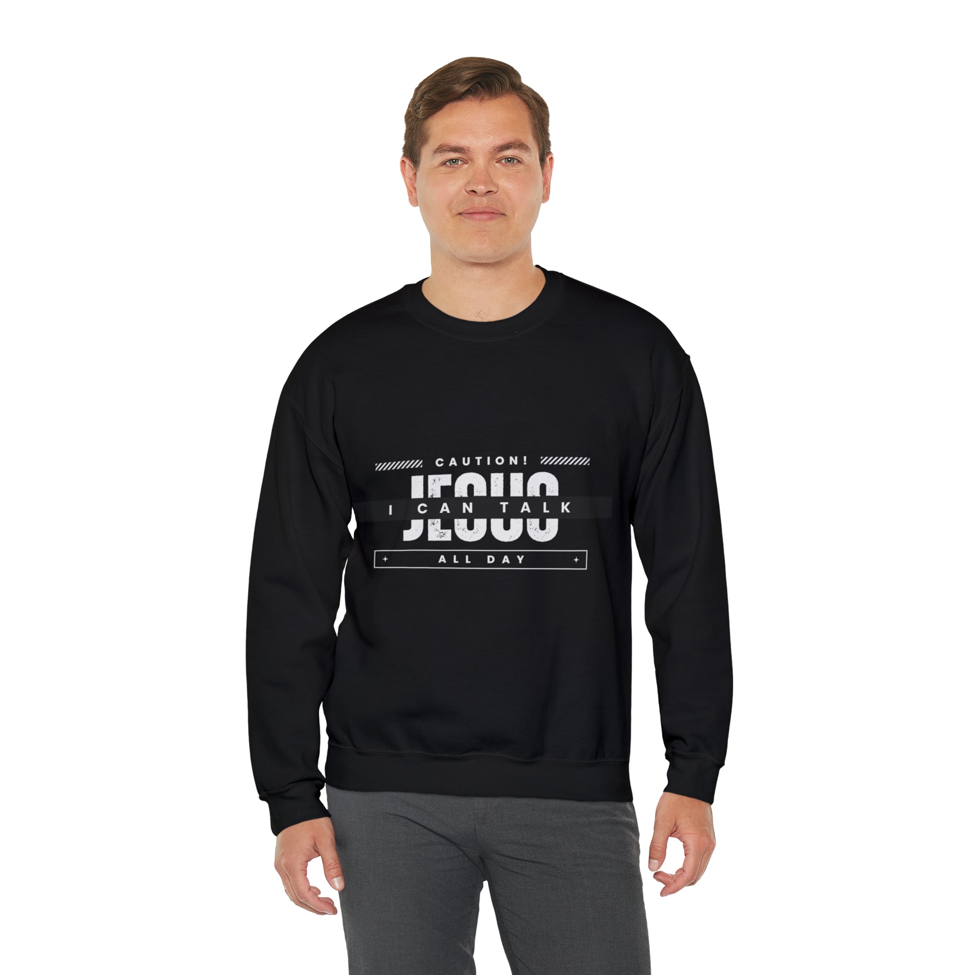 Caution I Can Talk Jesus All Day Unisex Heavy Blend™ Crewneck Sweatshirt Printify