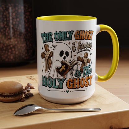 Accent Mug — "The Only Ghost I Know Is the Holy Ghost" Christian Halloween Coffee Cup