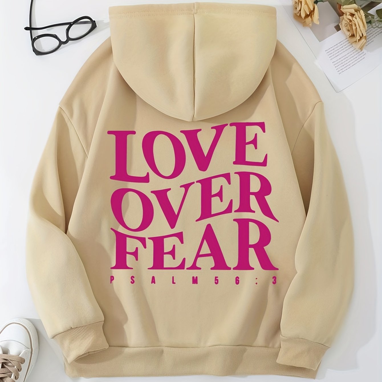 Love Over Fear Women's Christian Pullover Hooded Sweatshirt claimedbygoddesigns