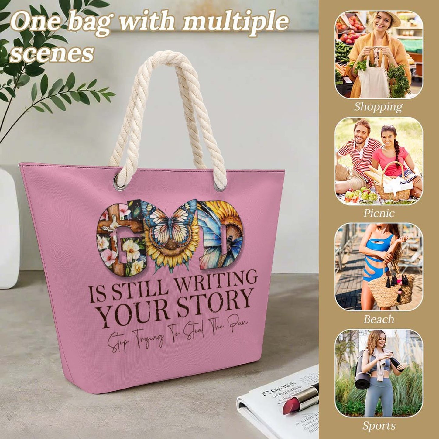 God Is Still Writing Your Story Christian Large Jute Tote Bag