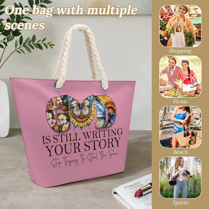 God Is Still Writing Your Story Christian Large Jute Tote Bag