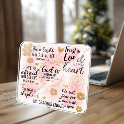 He Is Within Her Christian Acrylic Plaque with Stand - Rectangle - ClaimedbyGodDesigns