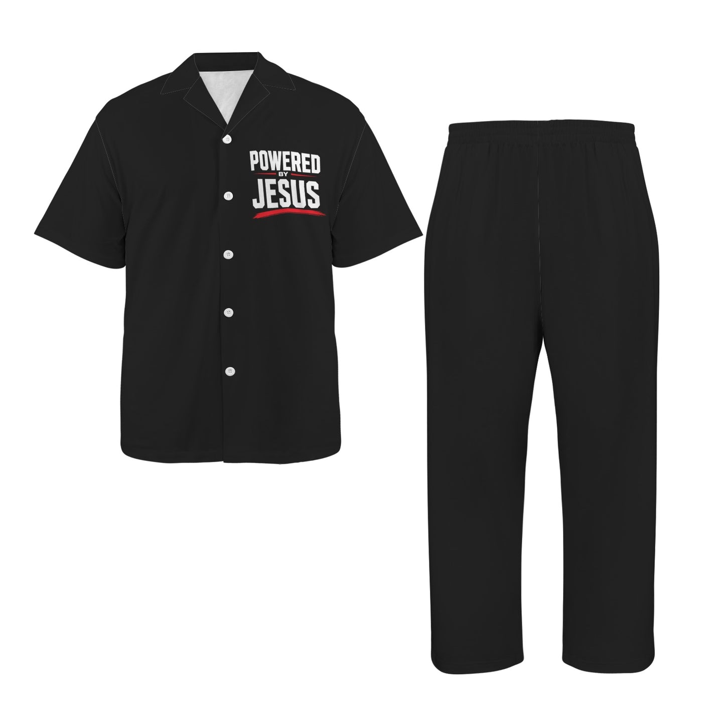 Powered By Jesus Men's Christian Pajamas Men's V - Neck Pajama Set - ClaimedbyGodDesigns