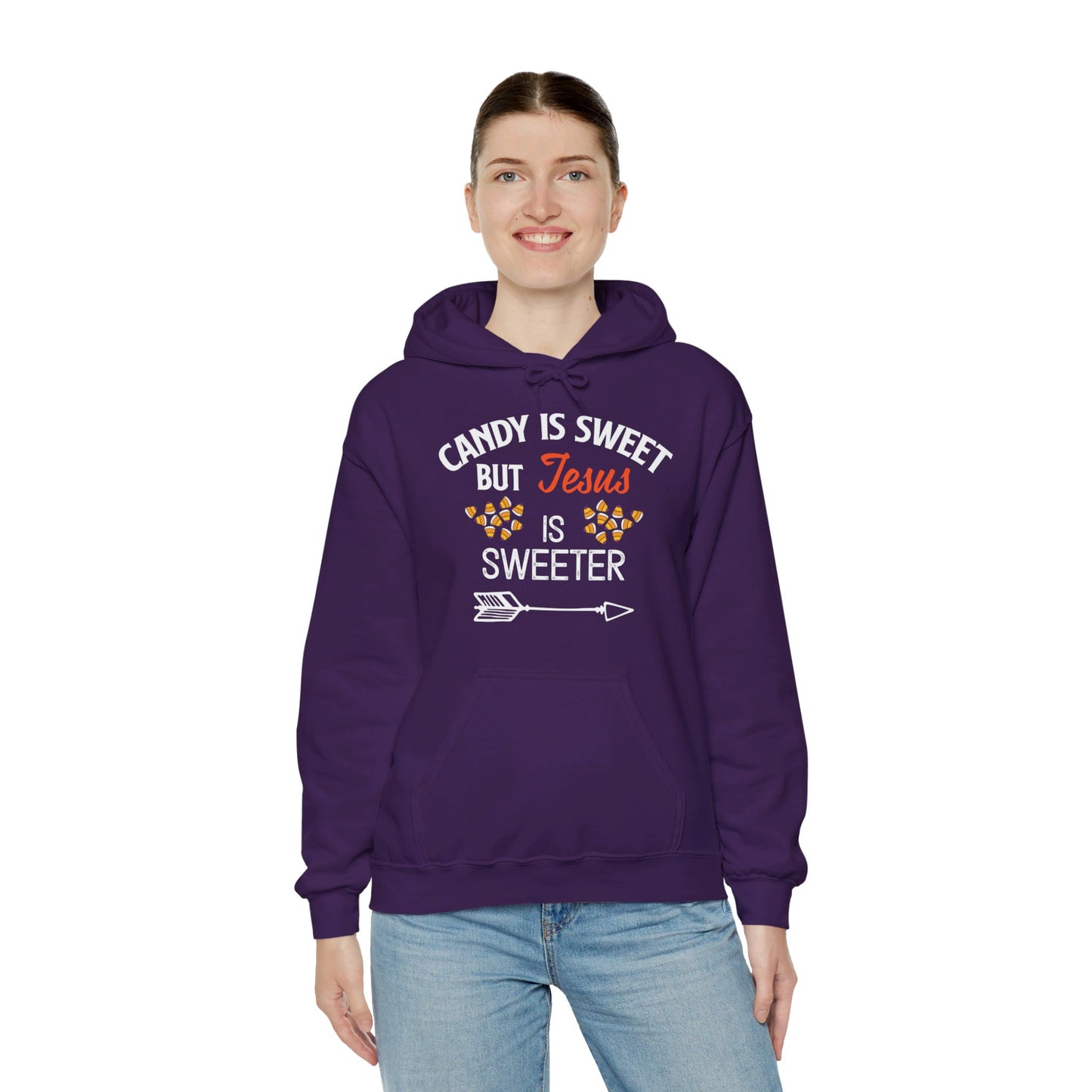 Candy Is Sweet Jesus Is Sweeter Halloween Unisex Christian Pullover Hooded Sweatshirt