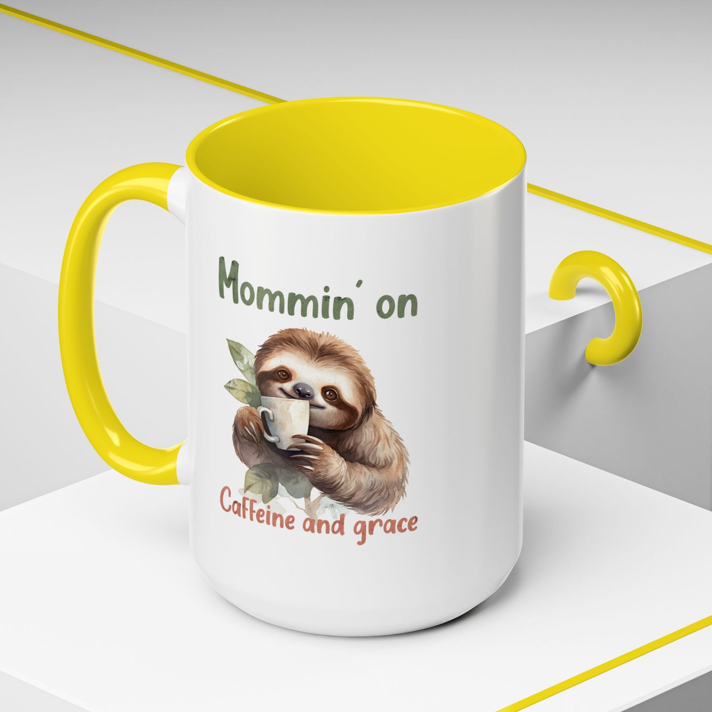 Sloth Mom Coffee Accent Mug - 'Mommin' on Caffeine and Grace' - Cute Gift for Christian Moms