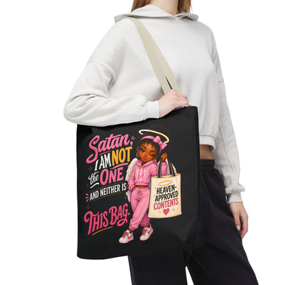 Tote Bag — "Satan I Am Not The One" Retro Angel Girl Tote (Heaven Approved Content) - ClaimedbyGodDesigns
