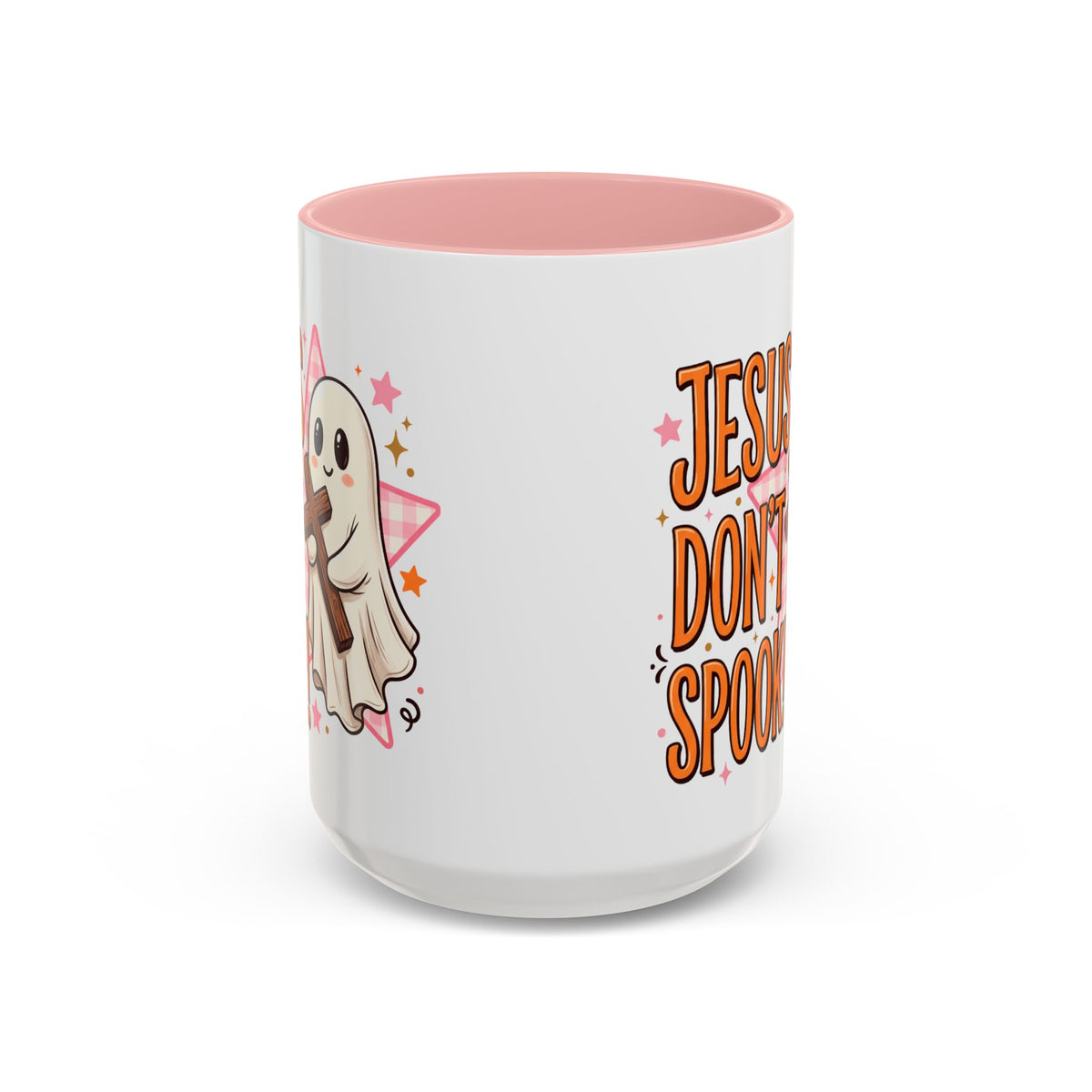 Accent Coffee Mug — "Jesus Don't Spook!" Cute Ghost Christian Coffee Mug (11/15oz)