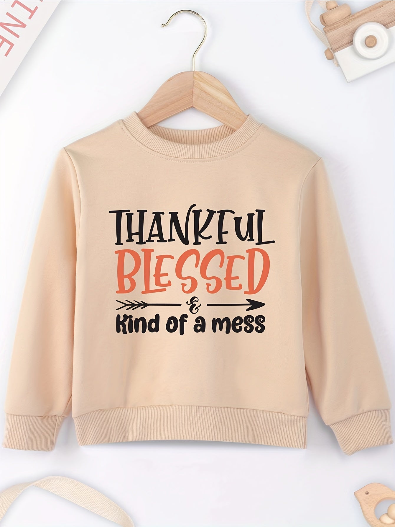 Thankful Blessed & Kind Of A Mess (thanksgiving themed) Youth Christian Pullover Sweatshirt claimedbygoddesigns