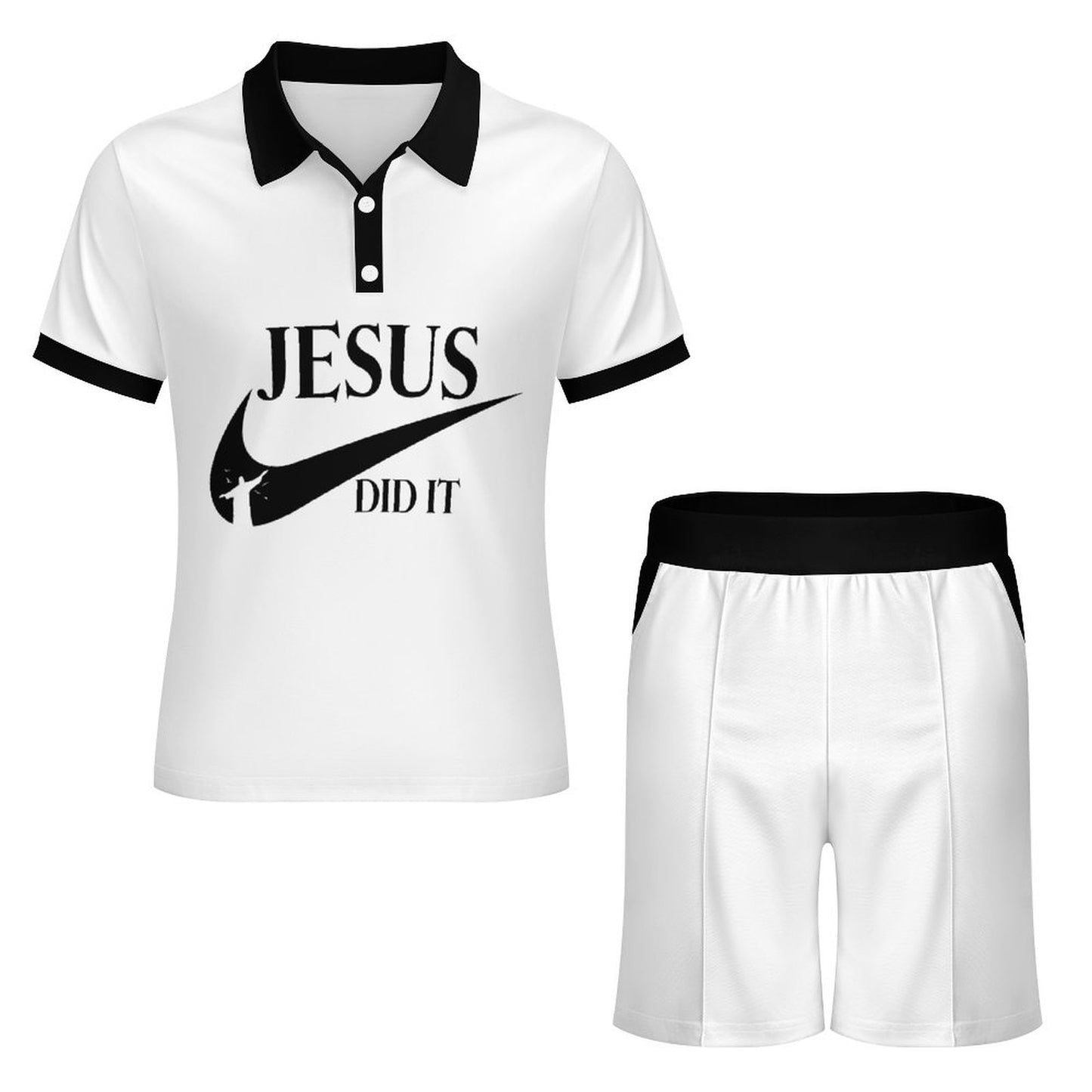 Jesus Did It (Like Nike) Men's Christian Casual Outfit Polo Set SALE-Personal Design