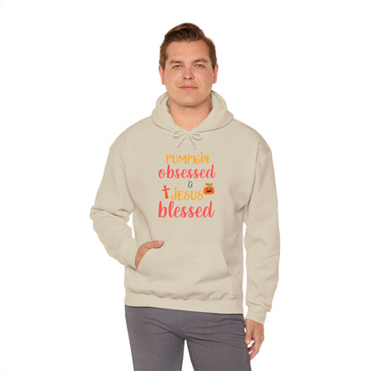 Pumpkin Obsessed And Blessed by Him Halloween Unisex Christian Pullover Hooded Sweatshirt