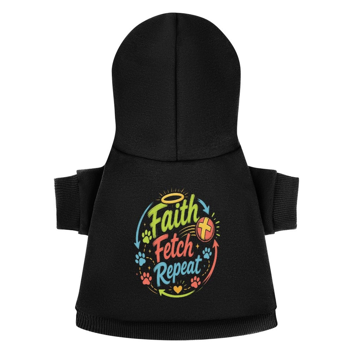 Faith Fetch Repeat Christian Pet Hooded Pullover Sweatshirt Dog Hoodie Warm, Soft & Breathable - ClaimedbyGodDesigns