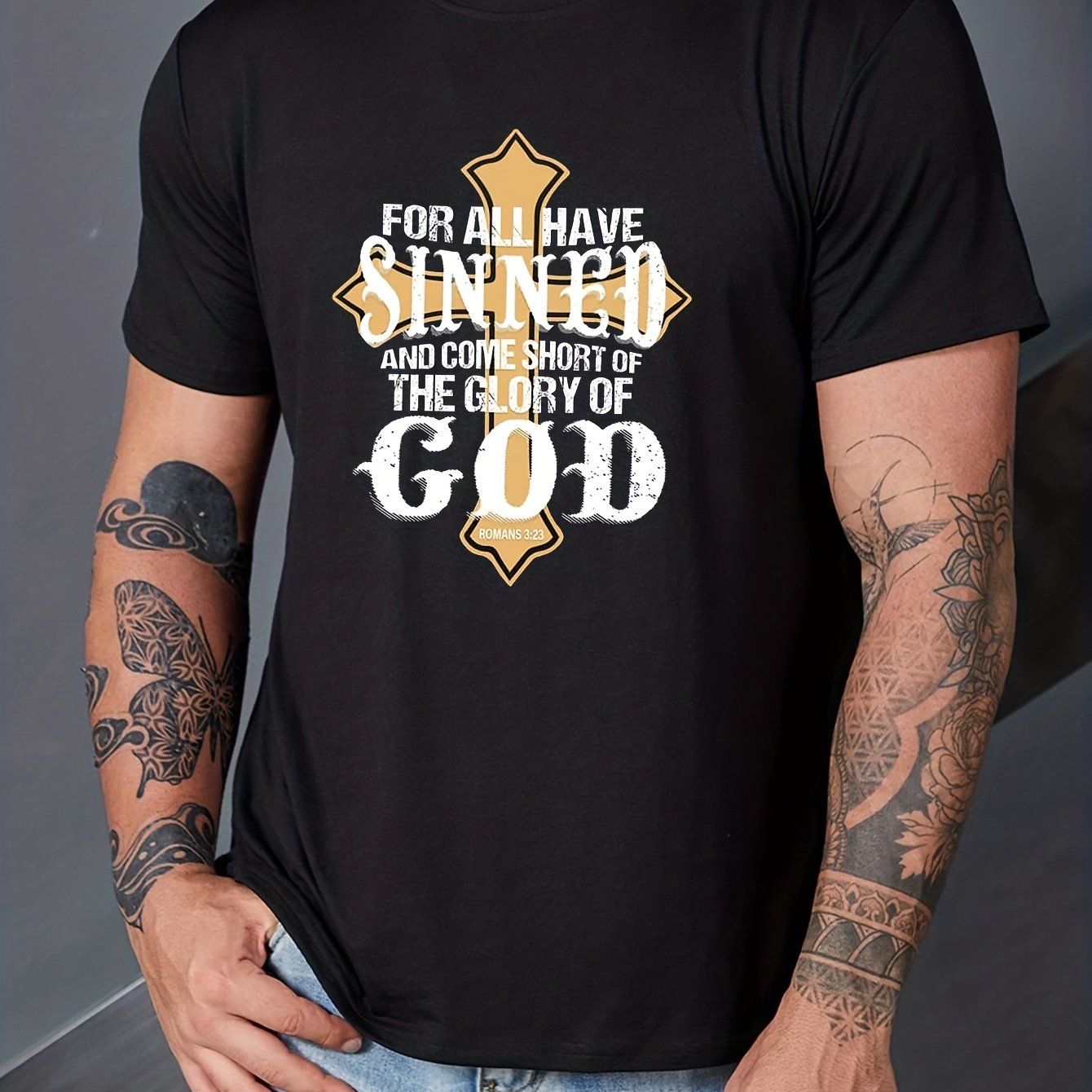 For All Have Sinned And Come Short Of The Glory Of God/ He Is Risen Men's Christian T-shirt claimedbygoddesigns