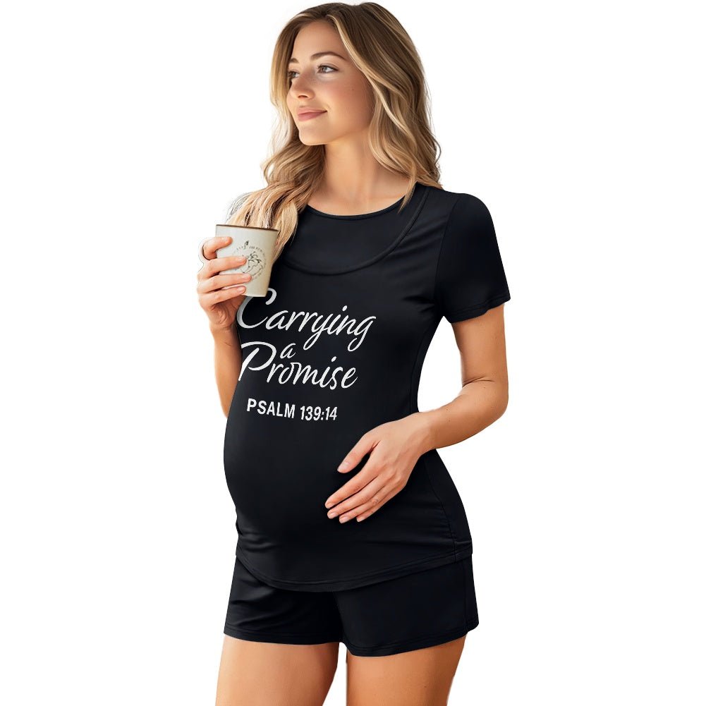 Carrying A Promise Christian Maternity Short Sleeve Pajama Set - ClaimedbyGodDesigns