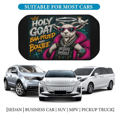 Holy Goat — Baa‑ptized & Boujee Christian Car Sunshade Umbrella - ClaimedbyGodDesigns