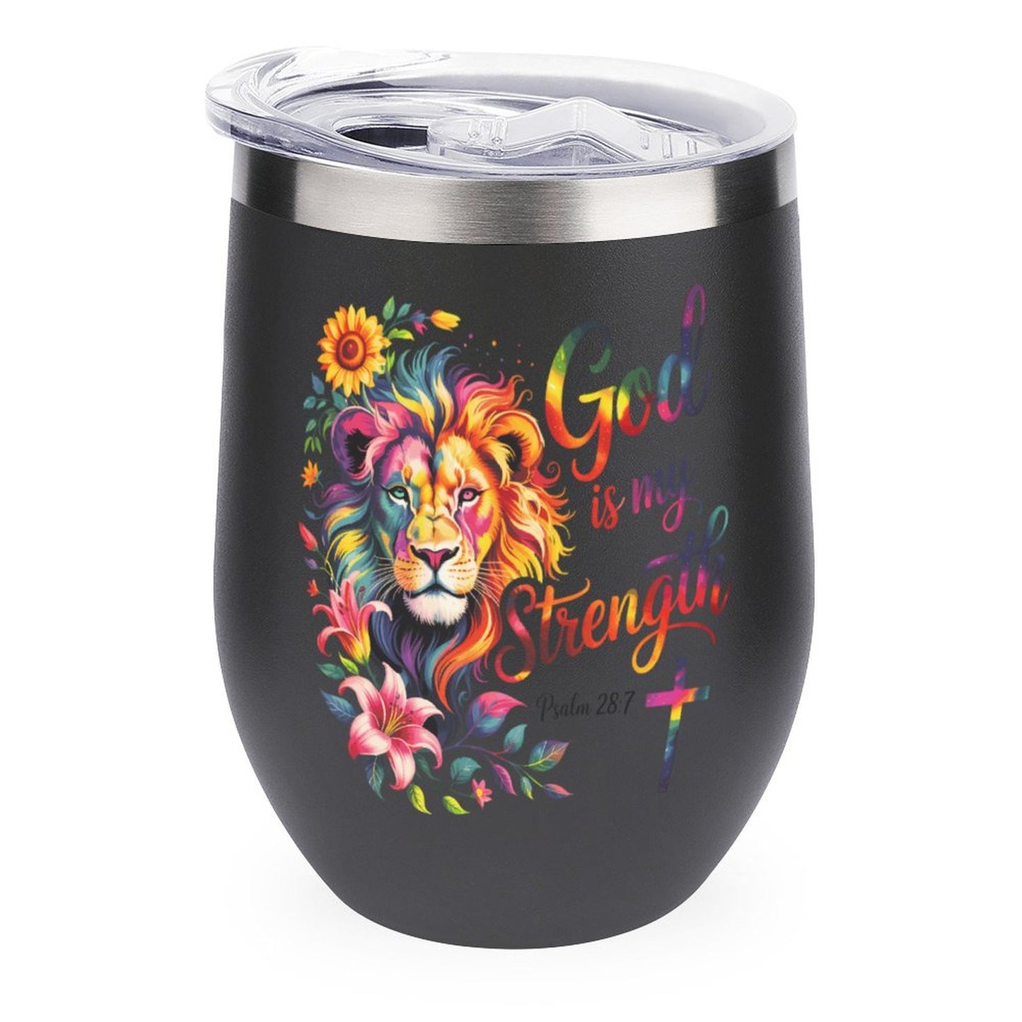 He Is My Strength Christian Wine Tumbler with Lid - ClaimedbyGodDesigns