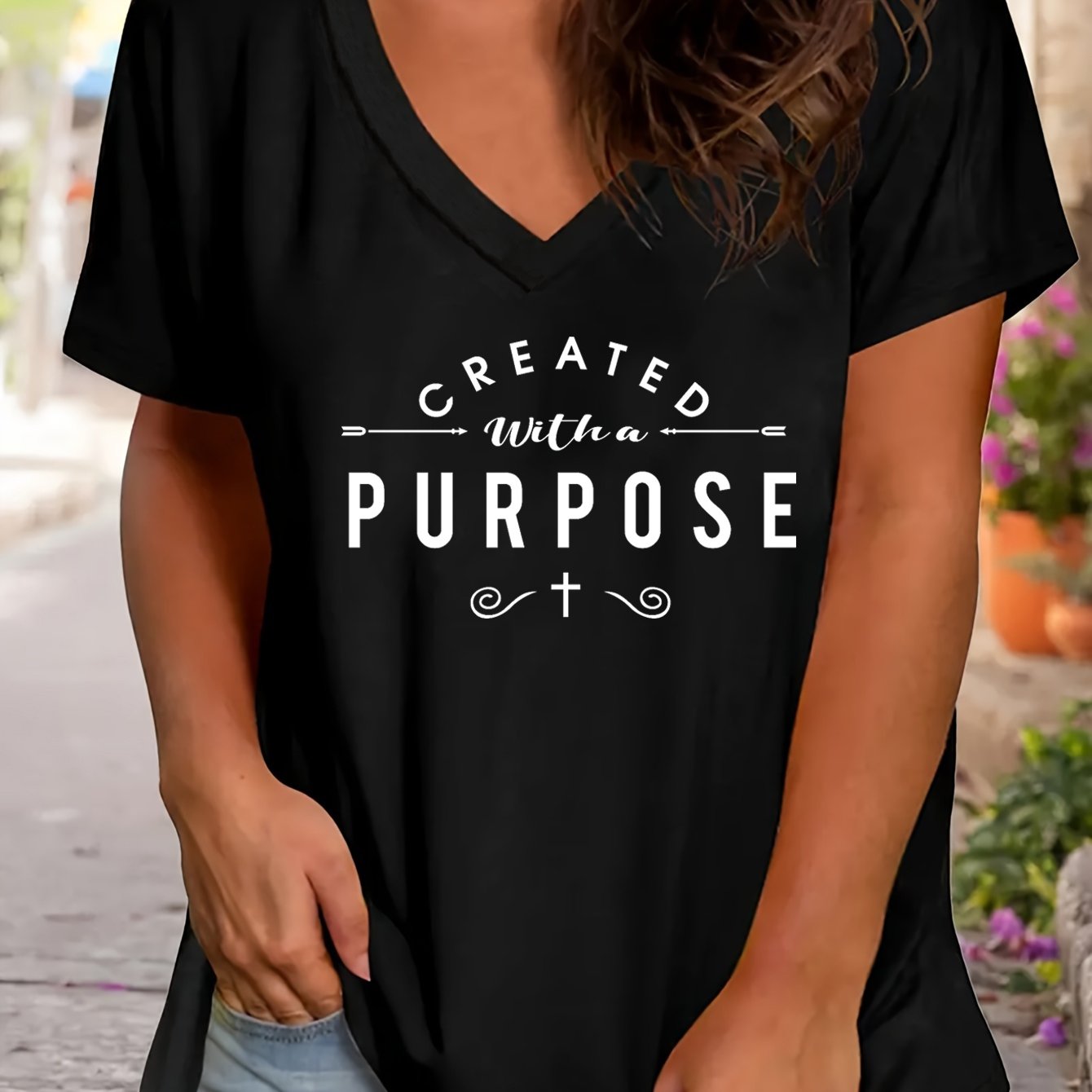 Created With A Purpose Plus Size Women's Christian V Neck T-Shirt claimedbygoddesigns