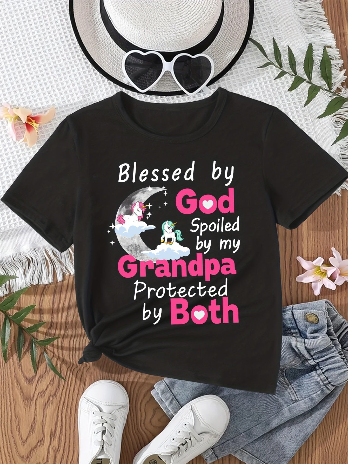 Blessed By God Spoiled By My Grandpa Protected By Both Youth Christian T-shirt claimedbygoddesigns