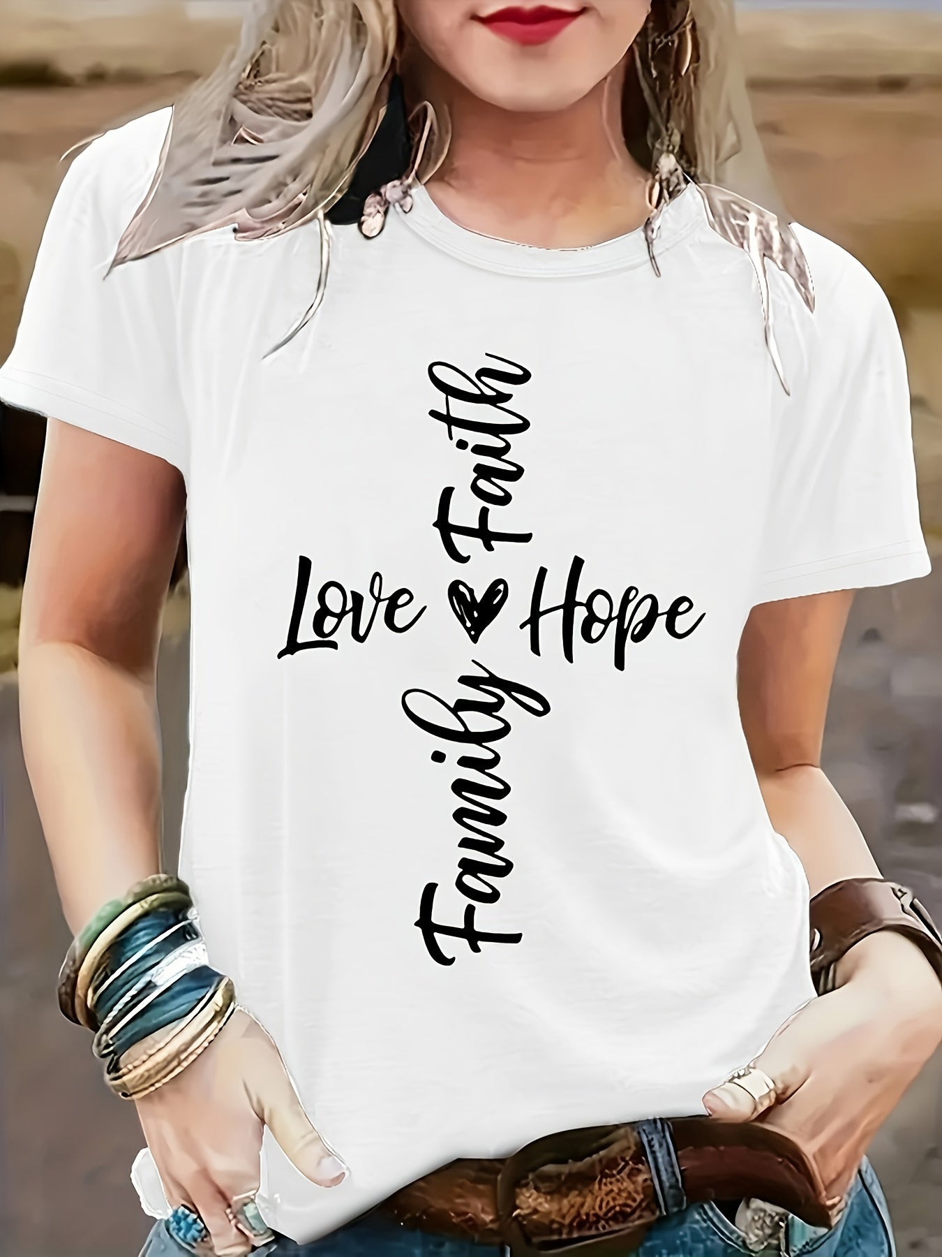 Love Hope Family Faith Women's Christian T-shirt claimedbygoddesigns