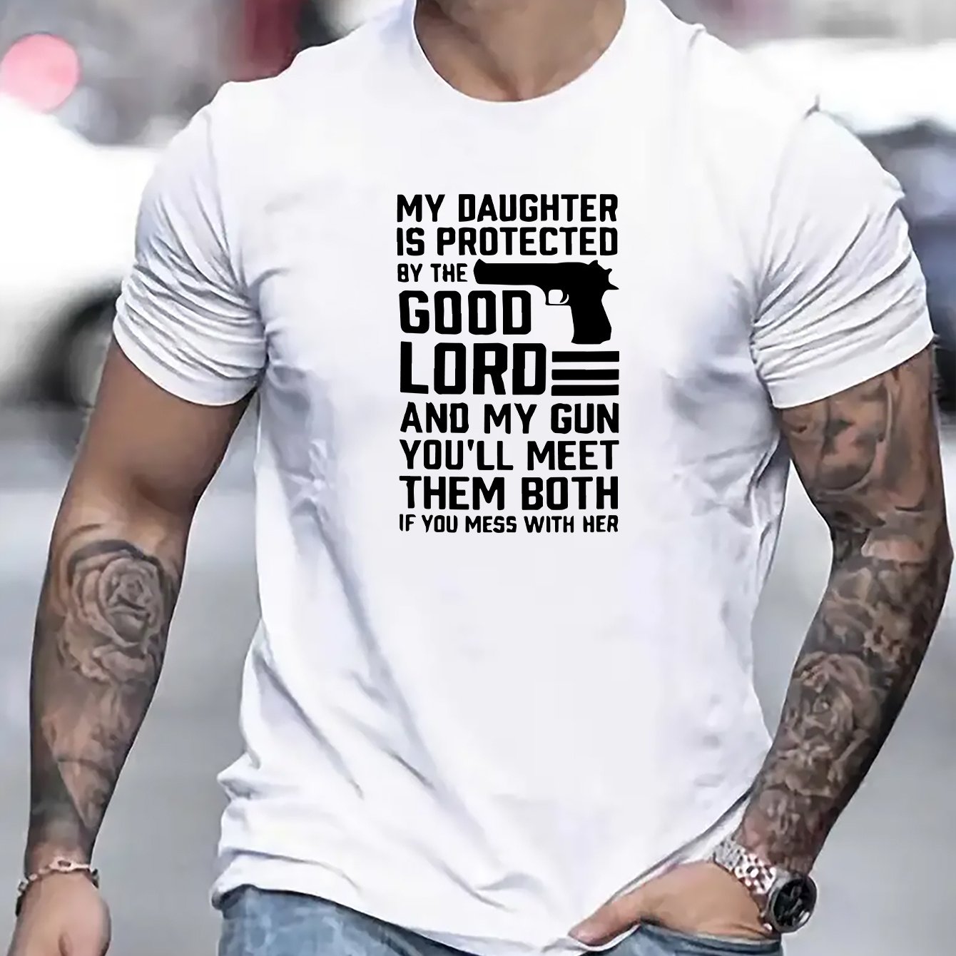 My Daughter Is Protected By The Good Lord Funny Men's Christian T-shirt claimedbygoddesigns
