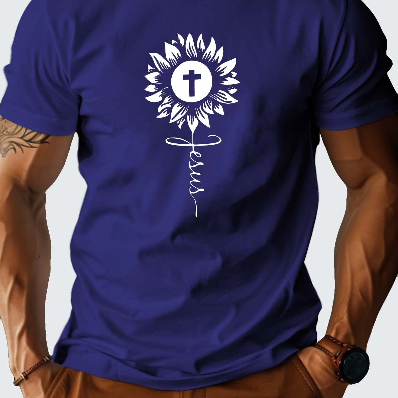 JESUS Flowered Cross Men's Christian T-shirt claimedbygoddesigns