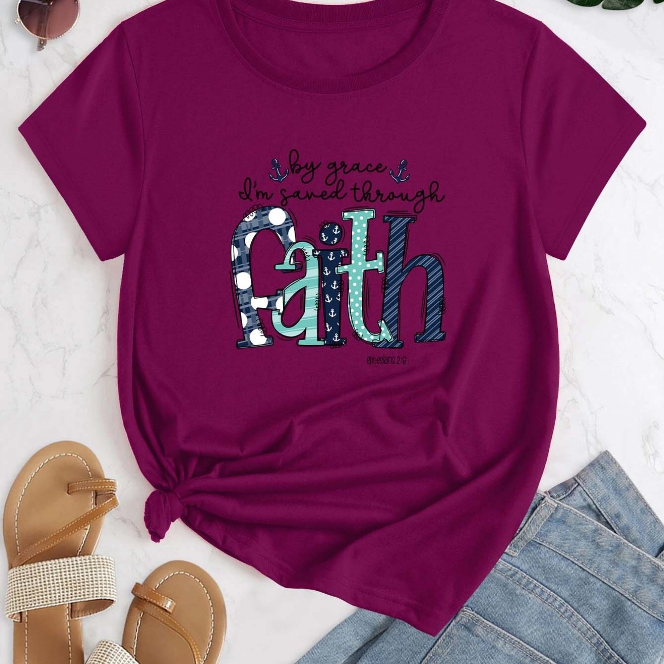 Ephesians 2:8 By Grace I'm Saved Through Faith Women's Christian T-shirt claimedbygoddesigns