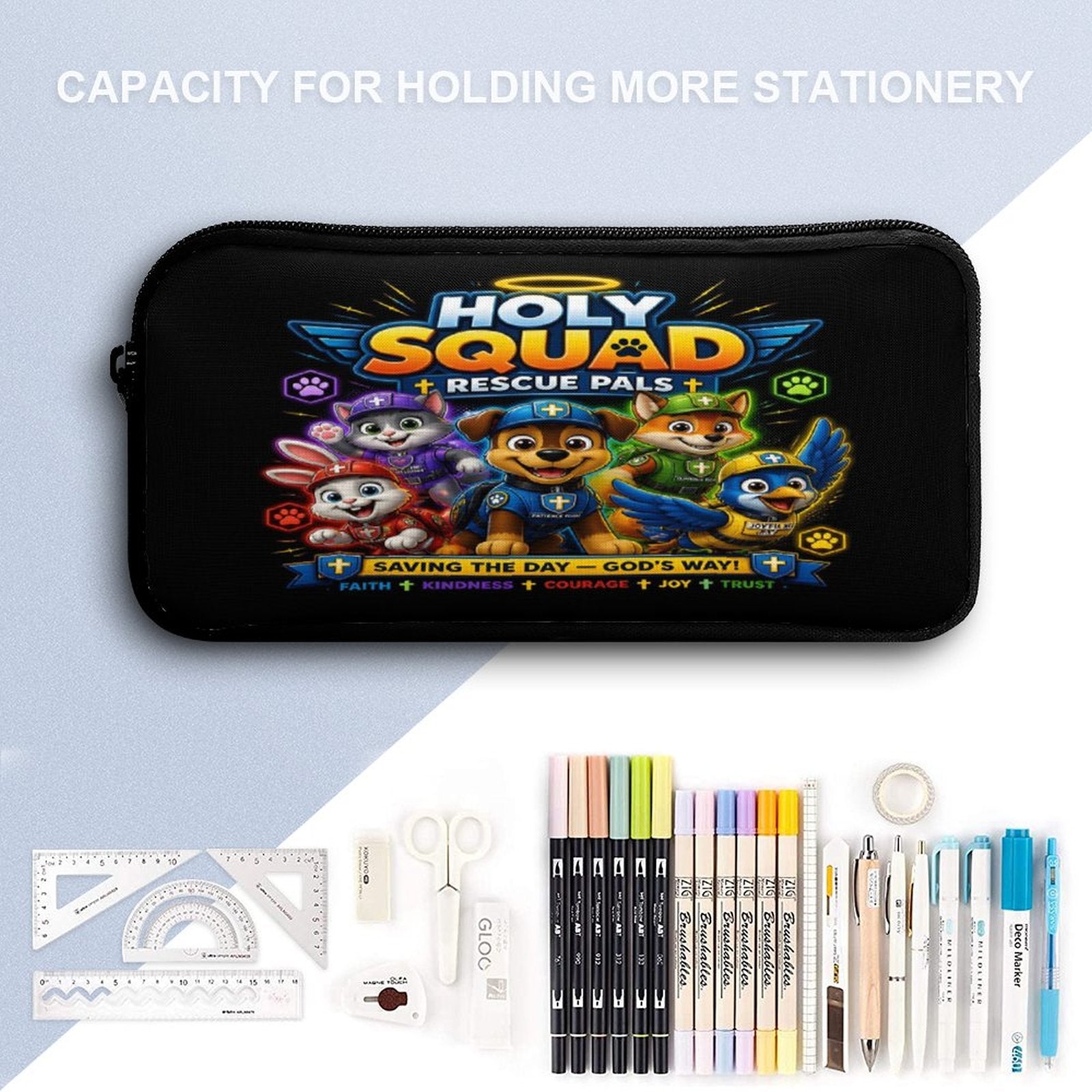 Holy Squad Rescue Pals (2) Christian 3 PCS Bag Set (Backpack, Lunch Bag and Pencil Case) - ClaimedbyGodDesigns