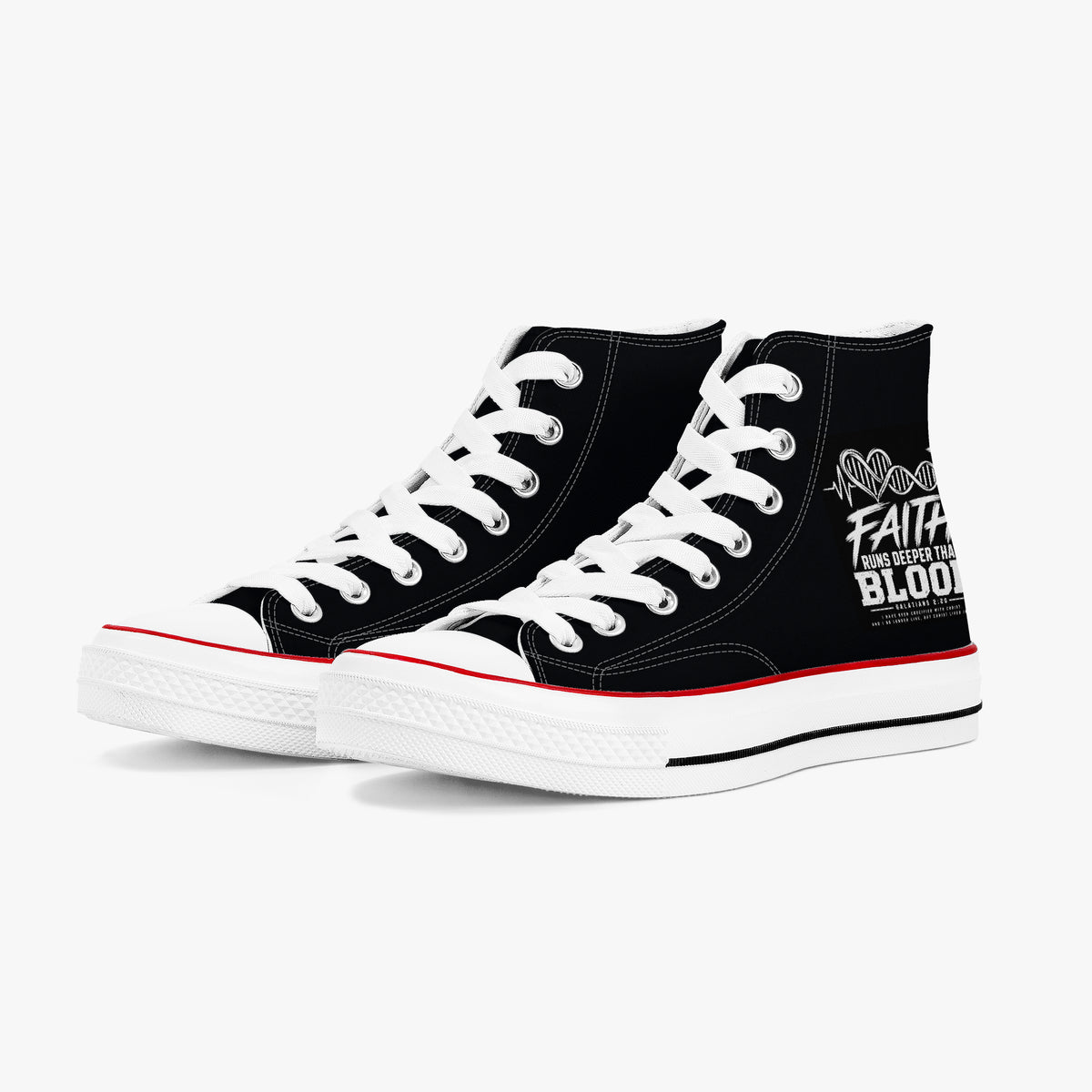 Faith Runs Deeper Than Blood unisex Christian high-top canvas sneakers, view 10