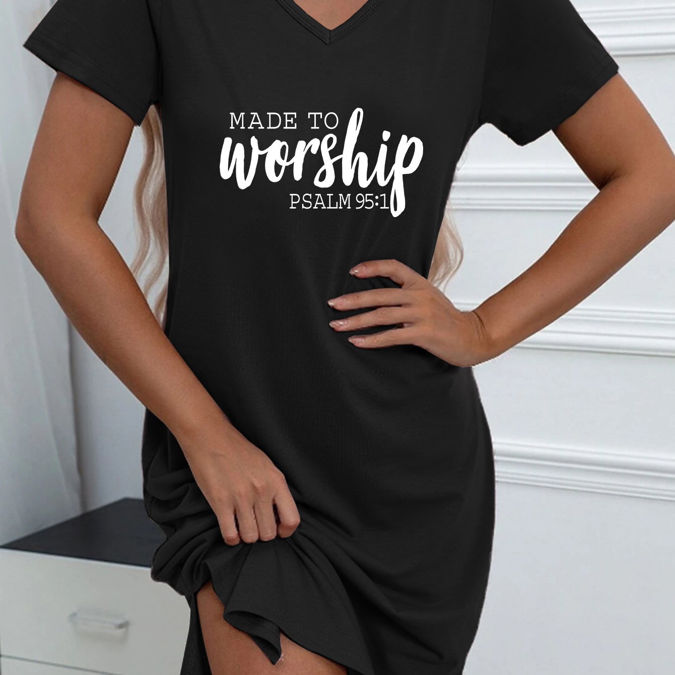 Made To Worship Women's Christian Pajama Dress claimedbygoddesigns